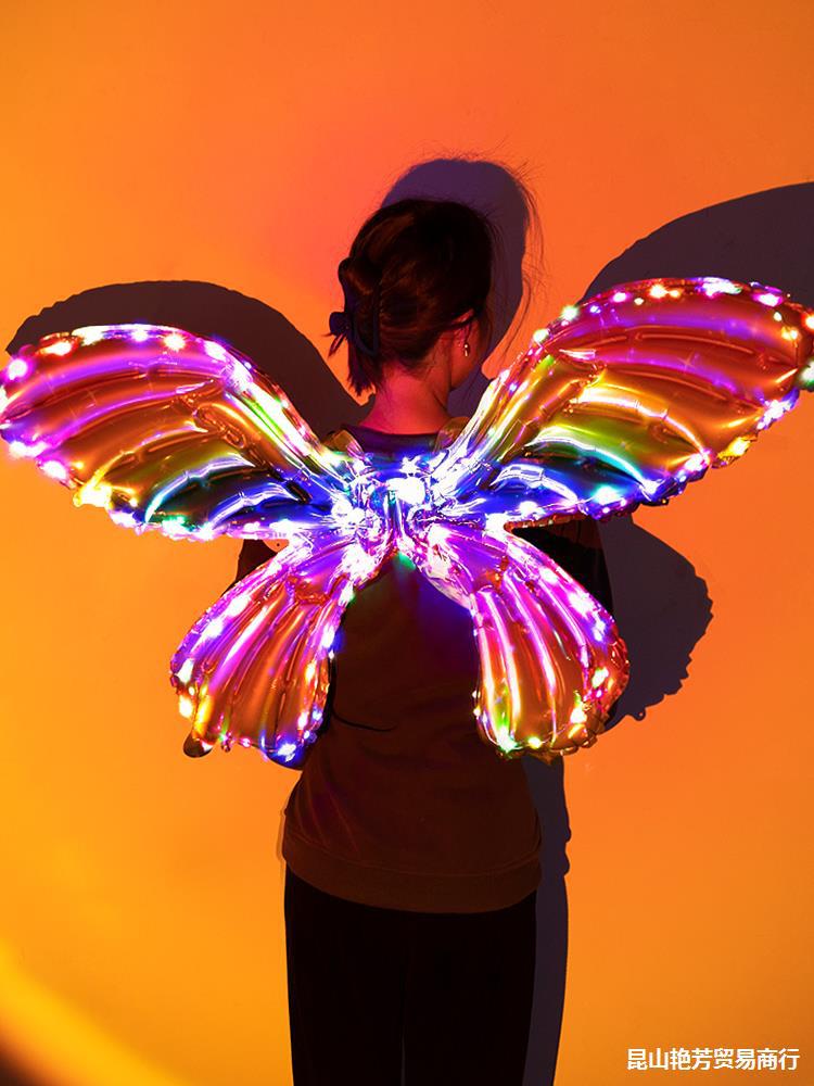 Butterfly Wings Balloon Wholesale Inflatable Back Decoration Children's Night Market Stall Angel Hand-Held Bar Luminous Bounce Ball