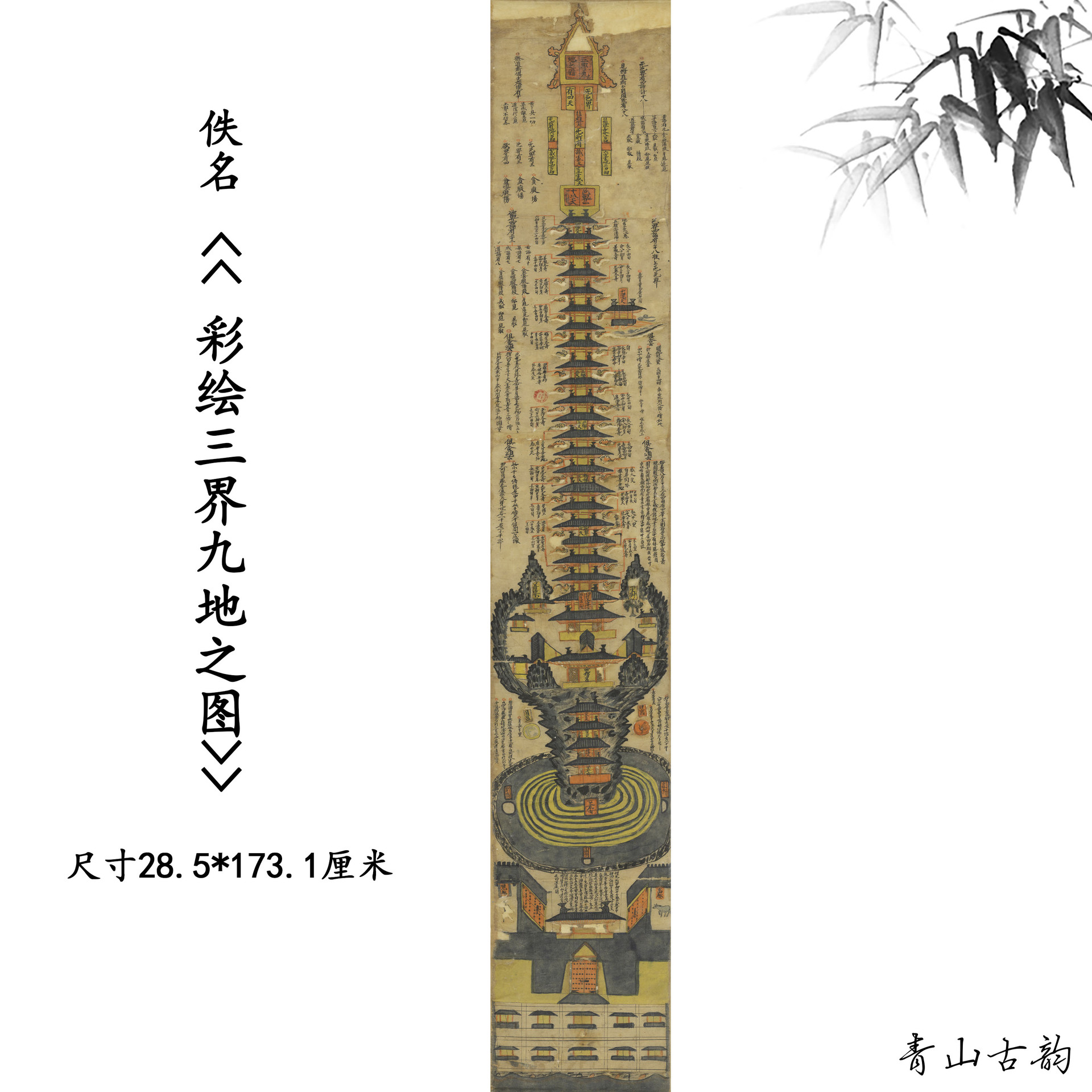 新品1:1佚名彩绘三界九地之图敦煌壁画装饰画高清喷绘复制临摹