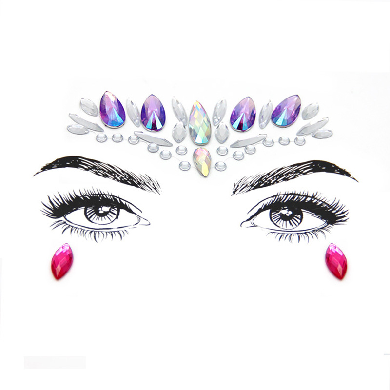 European and American Face Diamond Sticker Face Tattoo Sticker Acrylic Diamond Paste Diamond Sticker Bindi Rhinestone Waterproof Face Pasters Gem Sticker Customization