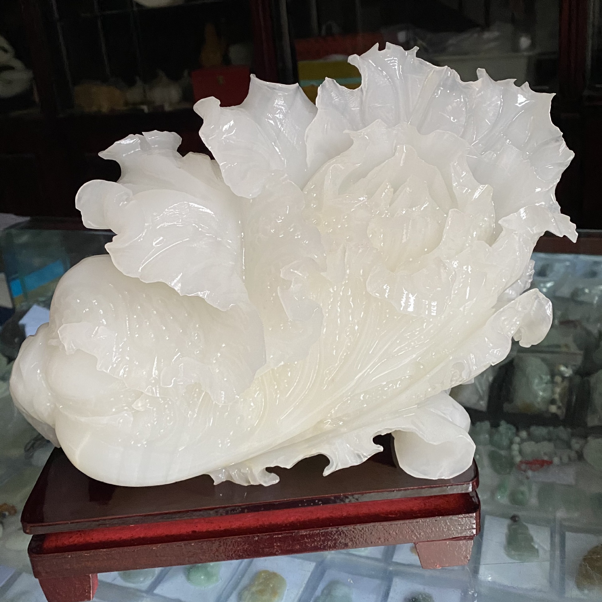 真玉石白玉白菜摆件 冰种玉白菜玉石工艺品摆件乔迁居家植物摆件