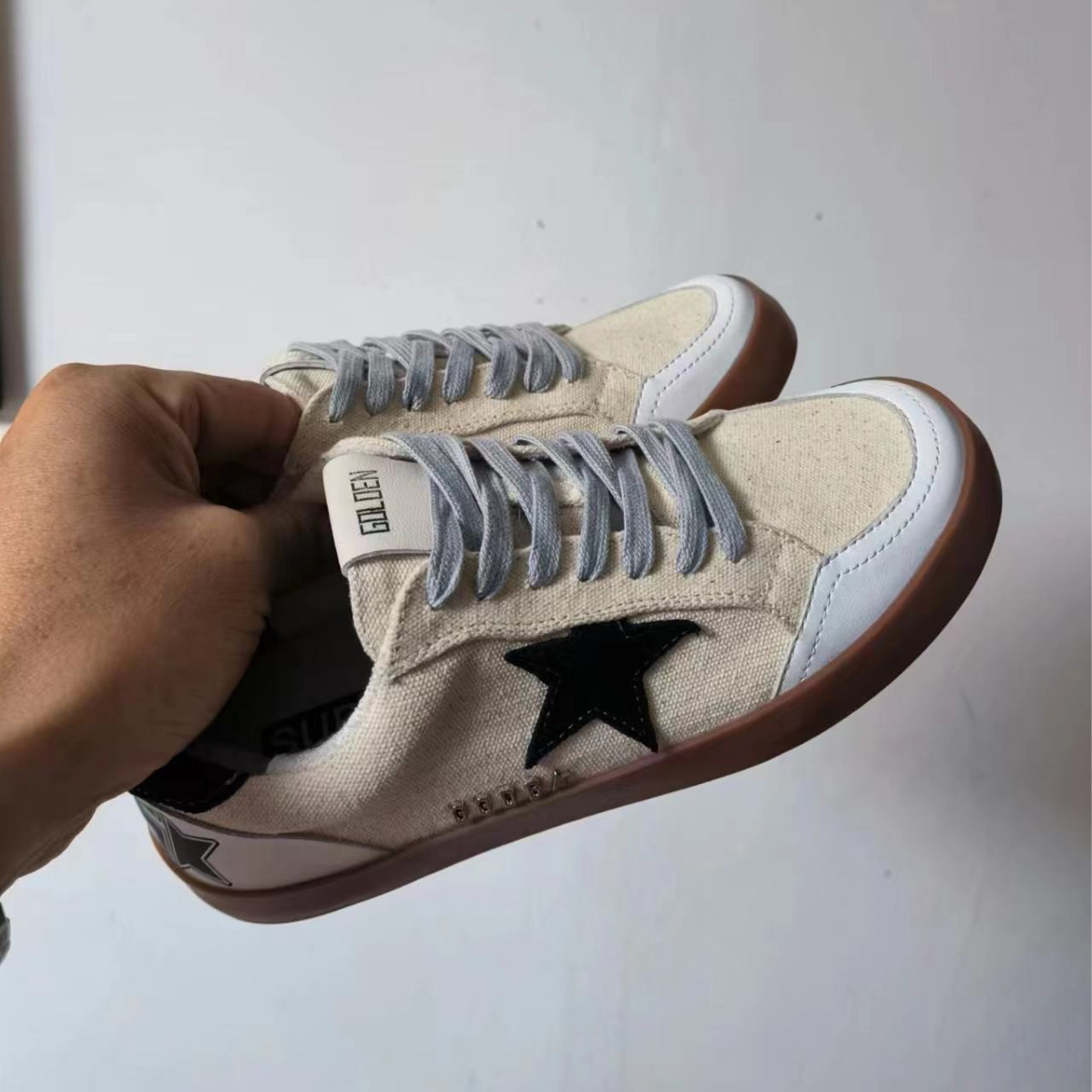 韩国东大门复古做旧星星小脏鞋 女内增高牛筋底休闲系带帆布鞋