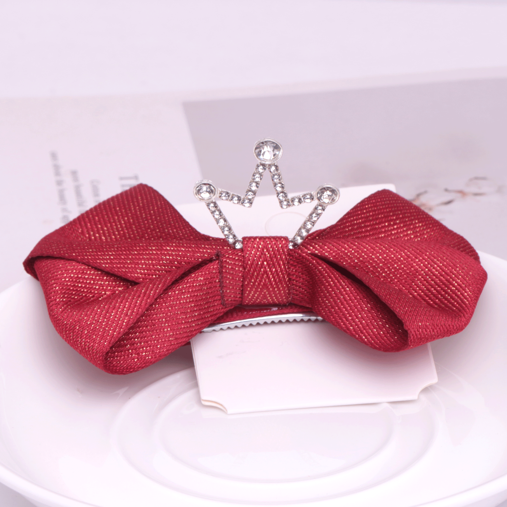 皇冠头饰儿童女红色蝴蝶结发夹王冠发饰可爱公主侧边发卡女童顶夹