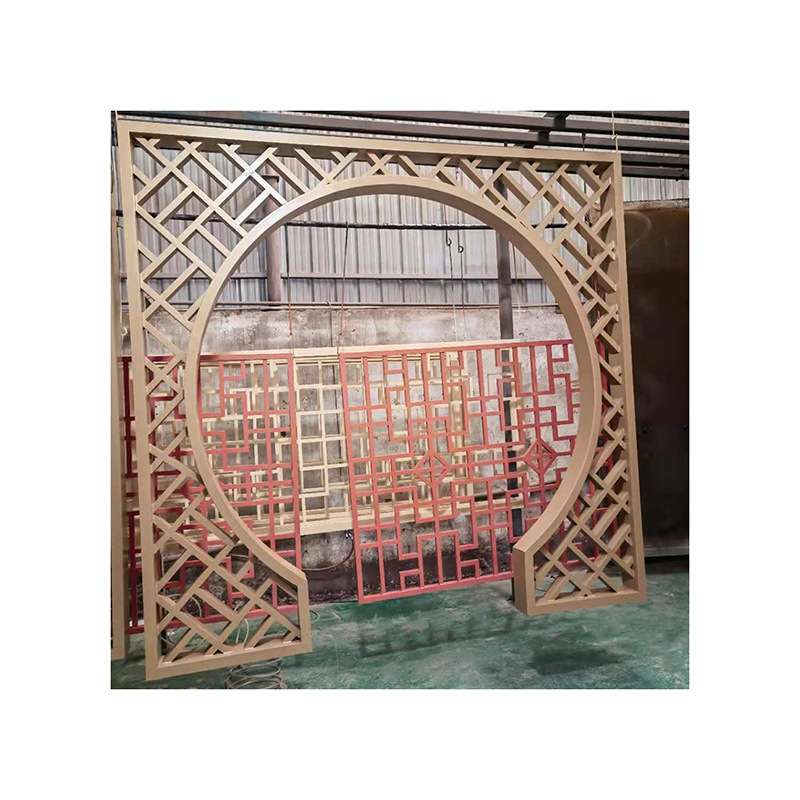 铝合金月拱门弧形月洞门屏风铝方通造型铝窗花厂家定制