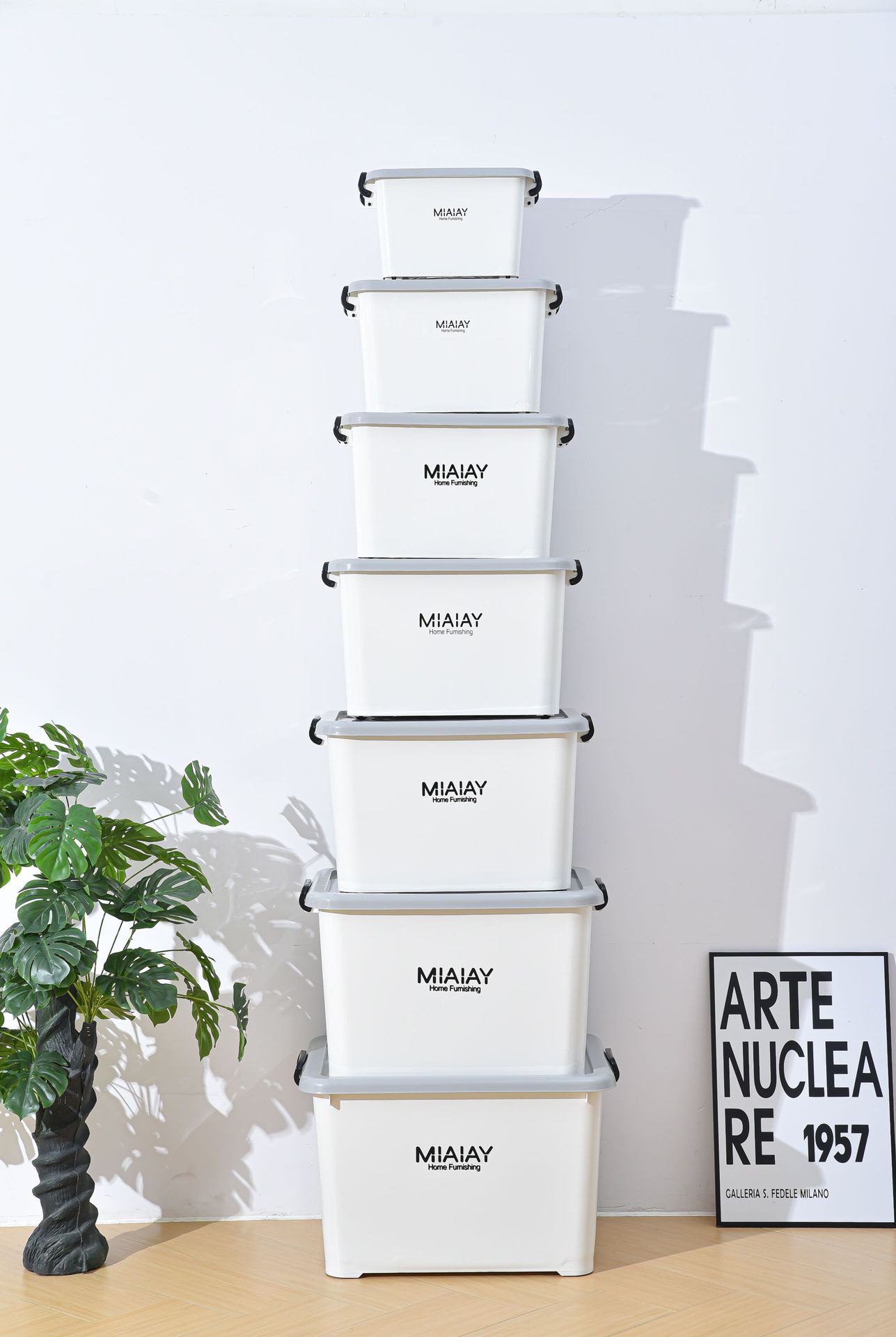 High-Grade Millet White Solid Color Storage Box with Pulley Household Plastic Oversized Storage Box Extra Large Clothes Storage