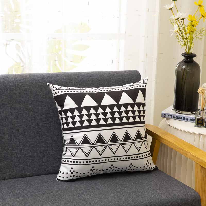 Cross-Border Amazon Pillow Cover Manufacturers Supply Digital Printing Simple Geometric Plush Pillow Waist Cushion with Core