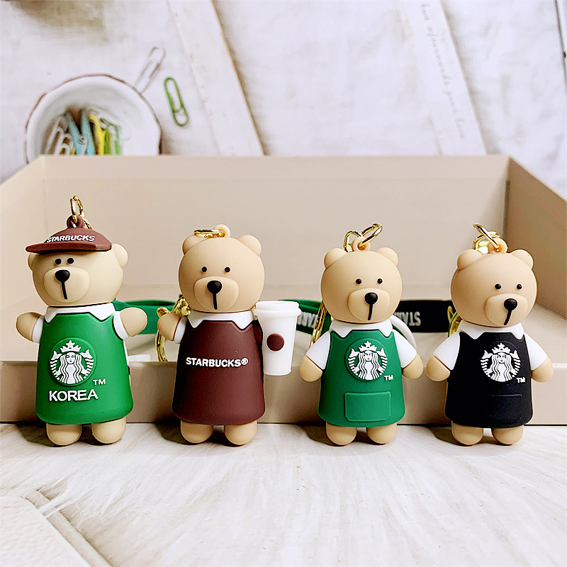 Three-Dimensional Cartoon Key Button Cute Doll Solid Key Pendants Silicone Little Bear Doll Car Creative Gift