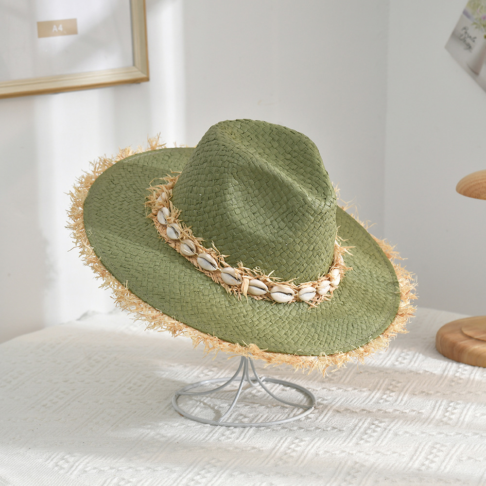 British Socialite Hat Female Sun Hat All-Match Raffia Stitching Edging Summer Beach Vacation Sun Hat Wholesale