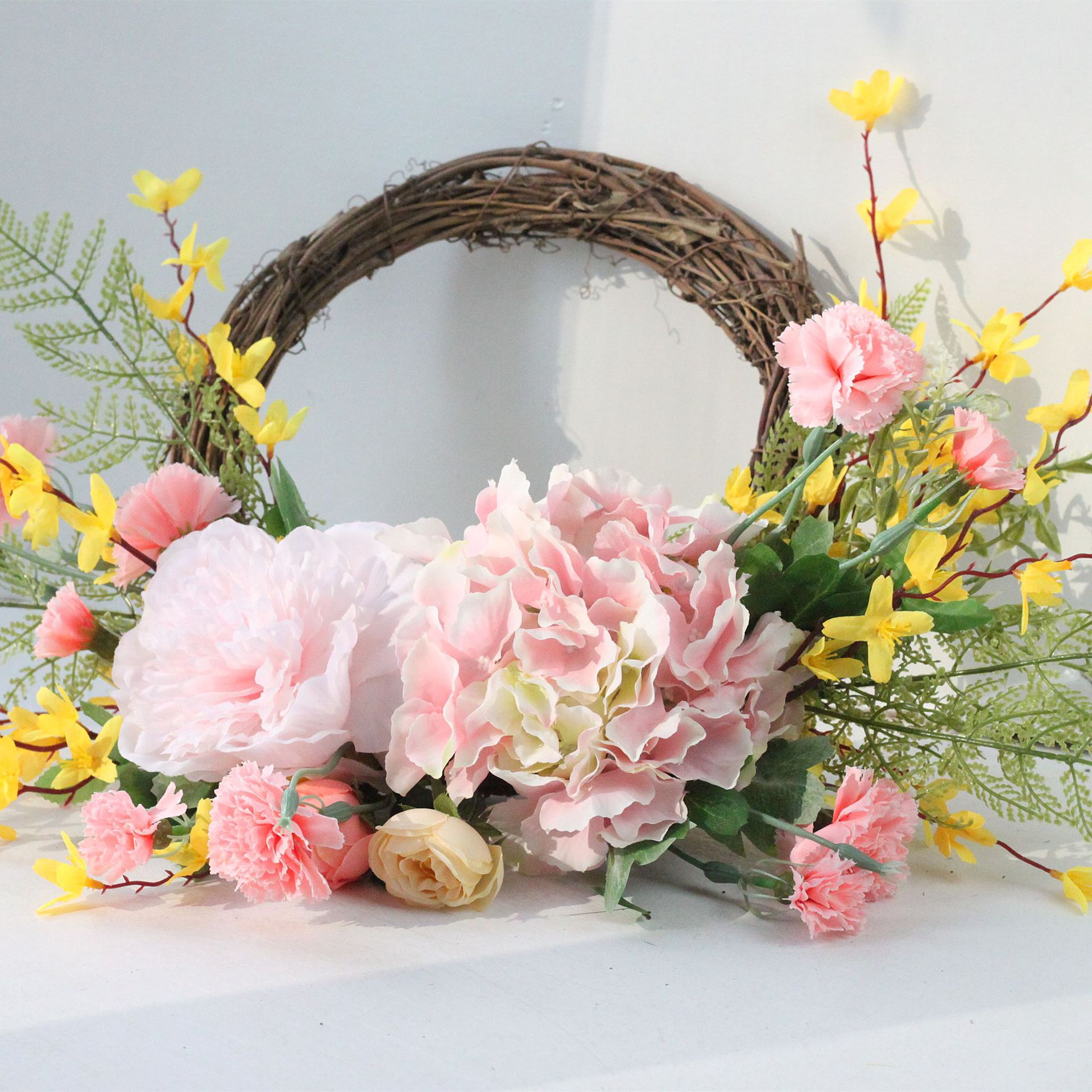 2021春季新款花环迎春花报春花母亲节康乃馨花环门饰节日装饰礼物