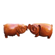 红木工艺品花梨木实木整木雕刻吉祥笑脸猪摆件 木雕福气猪情侣猪