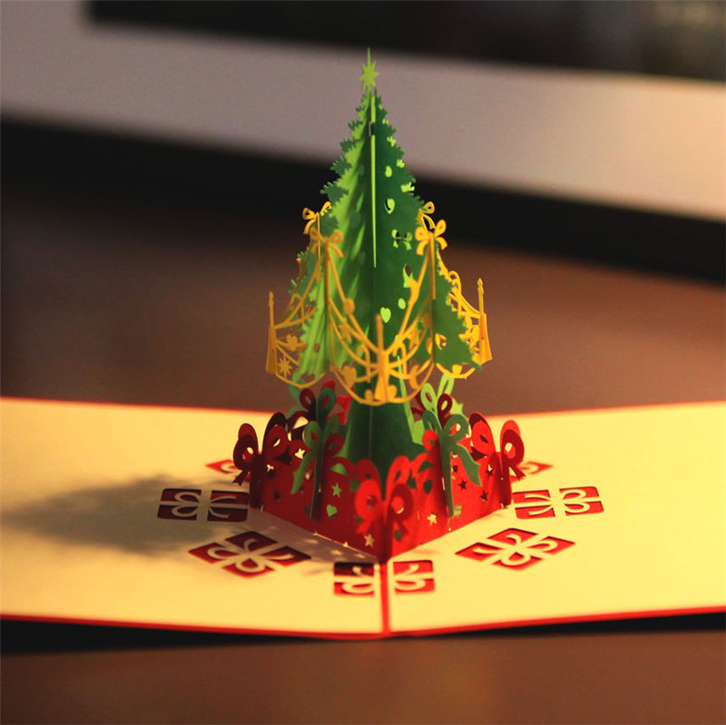 立体3d纸雕圣诞节贺卡创意卡通可爱圣诞节礼物平安夜卡片 手工折