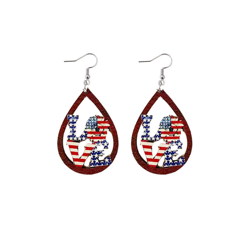 Cross-Border Hot Sale American Independence Day Water Drop Earrings Eagle Maple Leaf SUNFLOWER Five-Pointed Star New Wooden Earrings