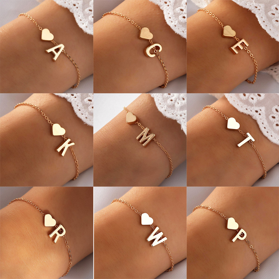 europe and america cross border 26 english letter bracelet female graceful personality alloy love heart letter bracelet bracelet wholesale