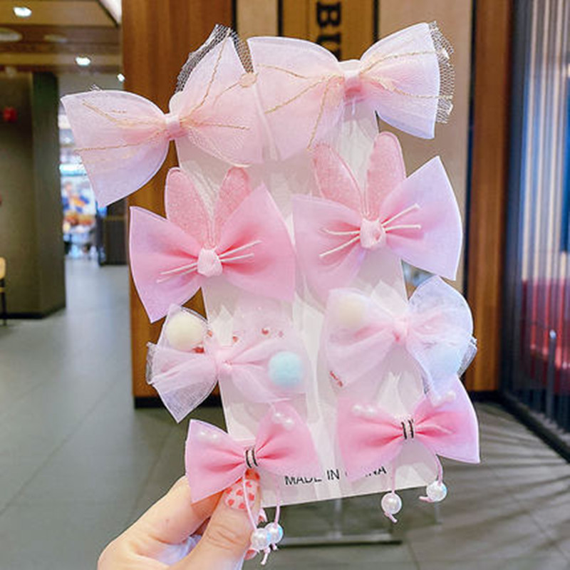 Children's Barrettes Korean Princess Cartoon Does Not Hurt Hair Little Clip Bowknot Girls Shredded Hairpin Bow Tie Mesh Hair Accessories