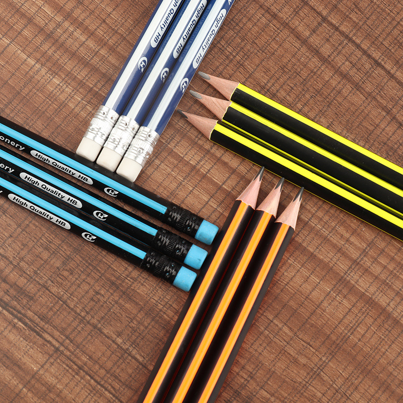 7英寸带橡皮头铅笔 hb铅笔 写字笔 抽条双色 油漆书写用笔 印logo