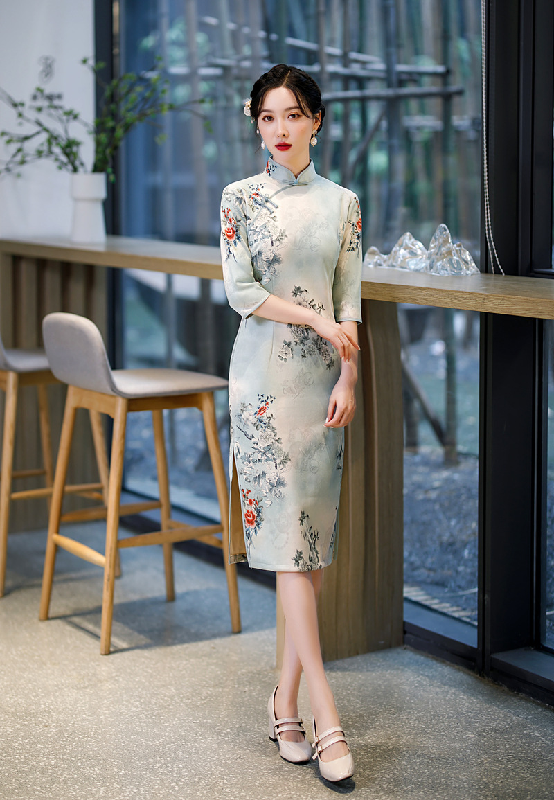 2021秋冬新品雪花绒旗袍柔软亲肤日常少女旗袍修身显瘦旗袍连衣裙