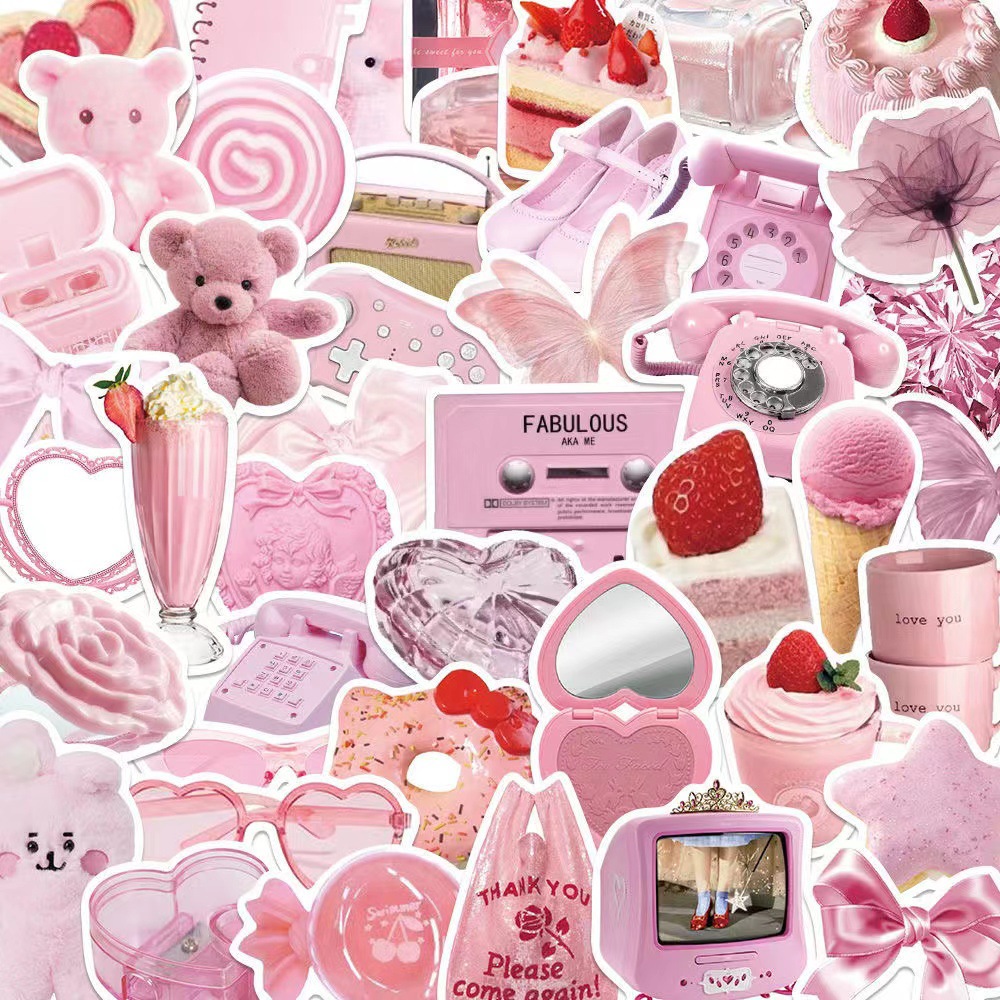 50张/套可爱粉色卡通防水贴纸卡通行李箱不侵权跨境贴纸-阿里巴巴