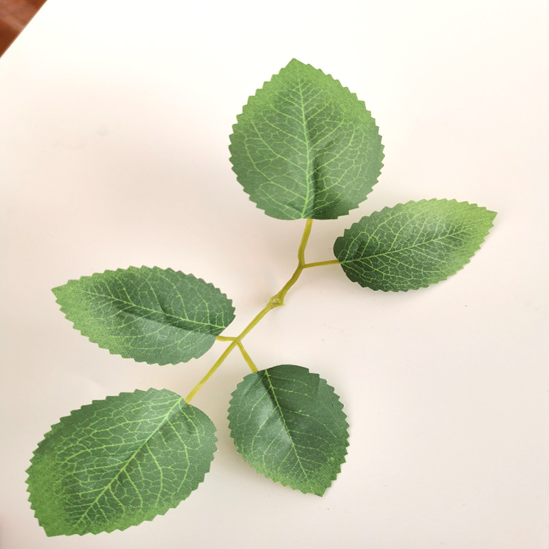 丝印仿真玫瑰叶子两叉五叶diy丝网花5片玫瑰叶丝袜花玫瑰叶