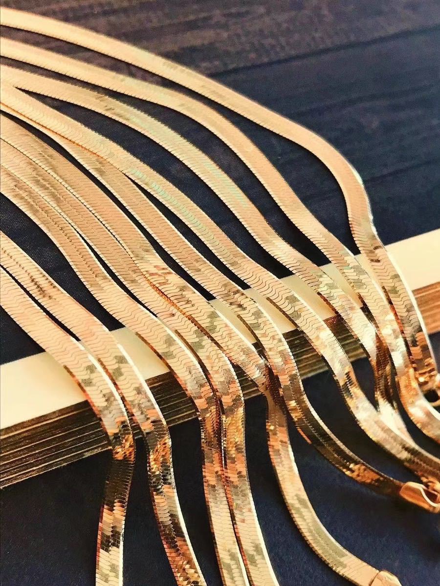 纯18k金扁蛇骨项链简约时髦黄金饰品气质锁骨项链女