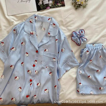 睡衣女夏款夏季薄款短袖短裤可爱kitty可外穿家居服套装 不退不换