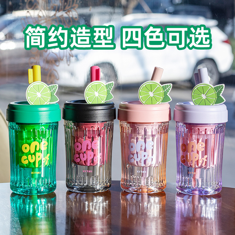 tritan water cup girls‘ plastic cup high temperature resistant student shatter proof straw cup with tea infuser good-looking coffee cup