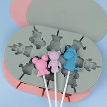 恐龙小熊老鼠青蛙棒棒糖模具椭圆形外观自制棒棒糖奶酪硅胶模具