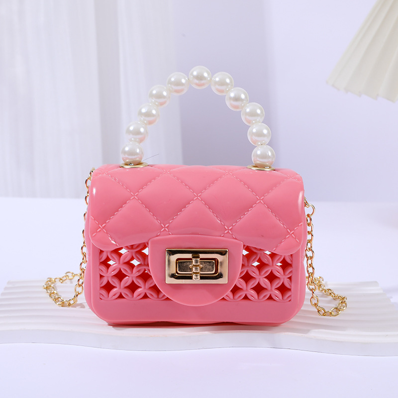 2023 Cross-Border New Arrival Handbag Fashion Pearl Hand Chain Portable Mini Crossbody Hollow Gel Bag