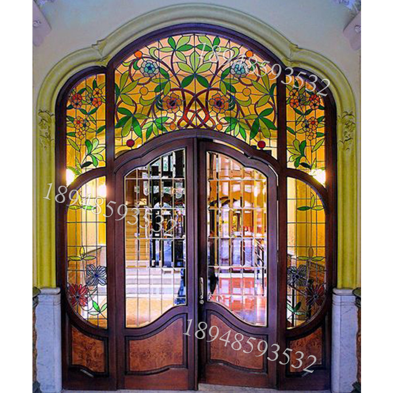 彩色玻璃门餐厅民宿古典彩玻花窗酒店大堂走廊彩玻艺术装饰门窗