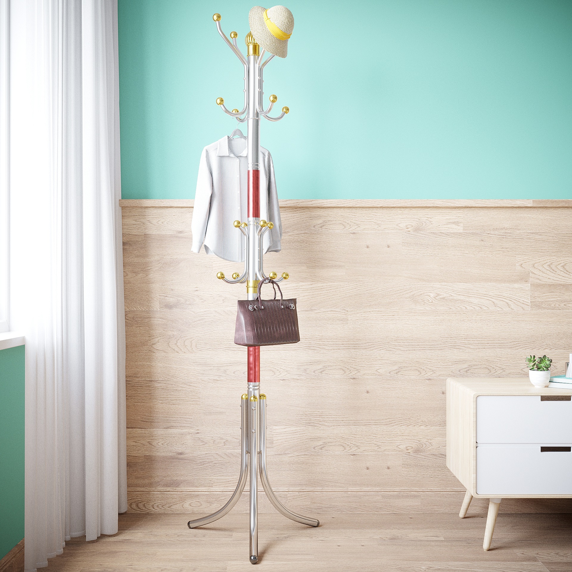 不锈钢晾衣架落地卧室挂衣架衣帽架收纳架家用简易组装房间挂包架