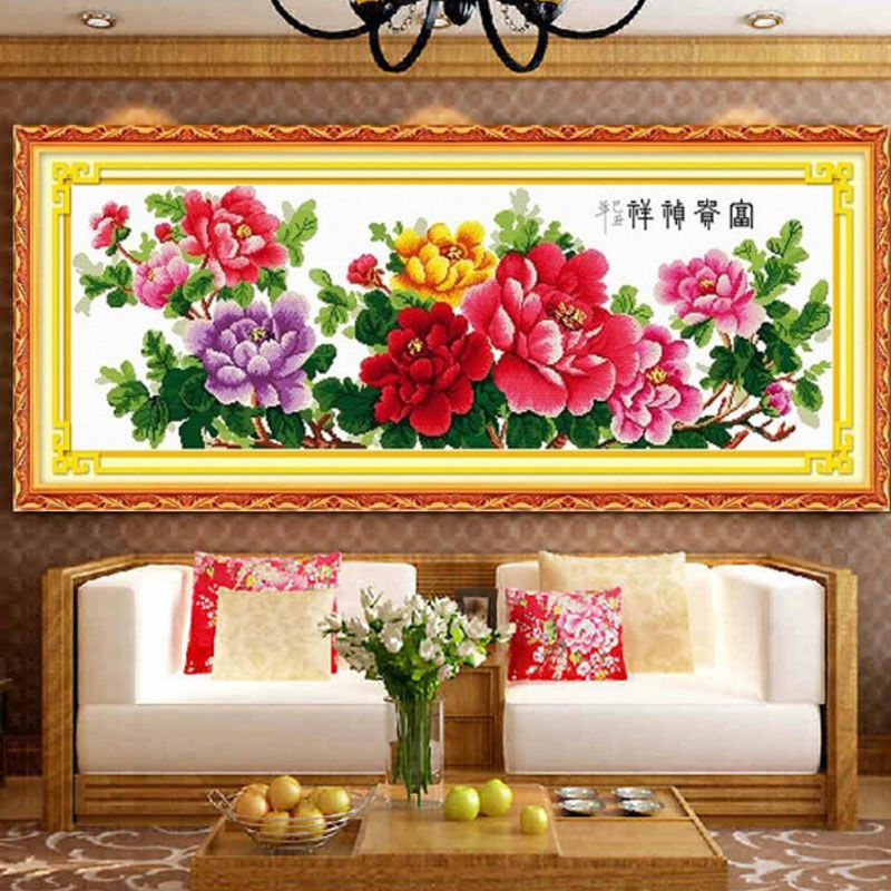 十字绣新款线绣花开富贵春六尺牡丹花图国色天香大幅客厅刺绣