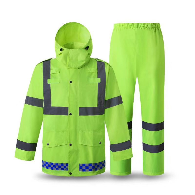 Traffic Duty Raincoat Rain Pants Suit Fluorescent Green Outdoor Adult Sanitation Reflective Split Raincoat Emergency Flood Control