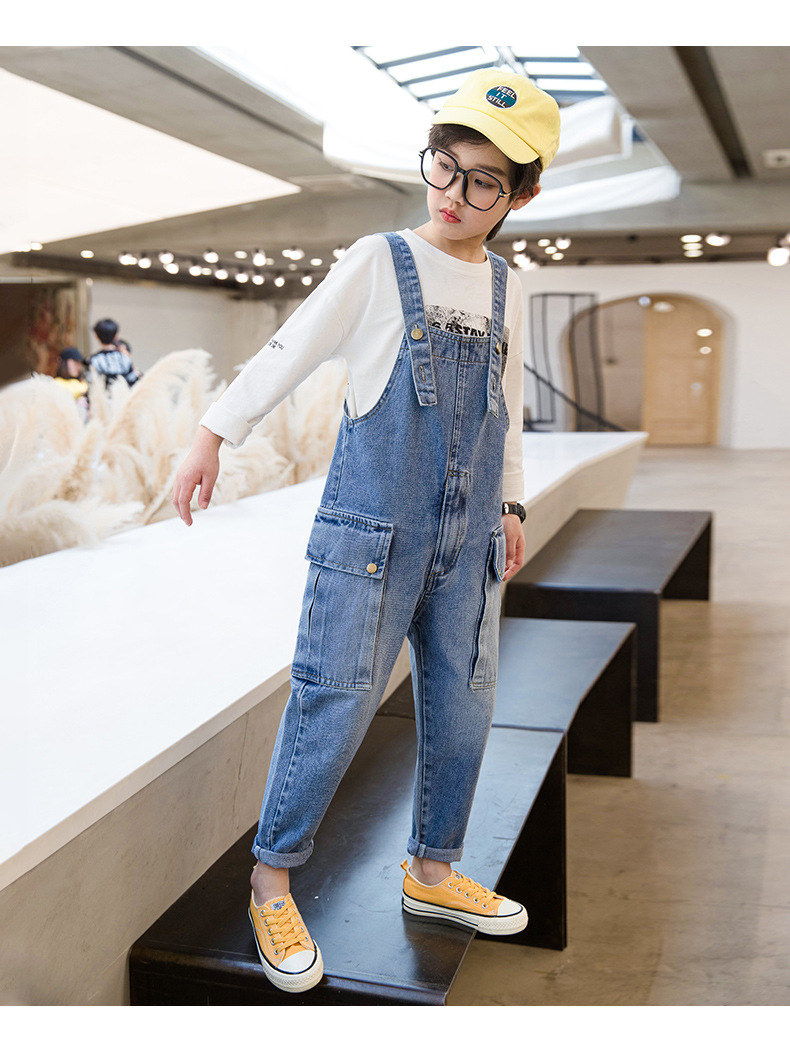 男童牛仔背带裤秋装大童软吊带裤儿童春秋款韩版男孩连体长裤子潮