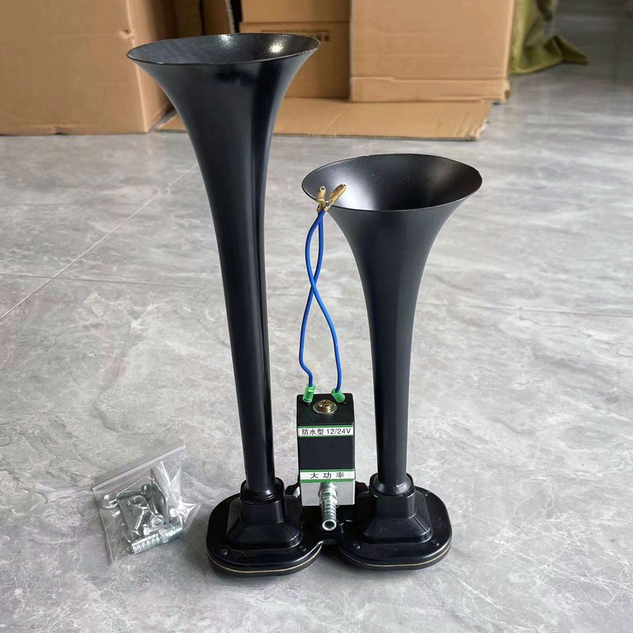 大货车气喇叭24v12v通用防水电控汽喇叭双音汽笛工程车改装气喇叭