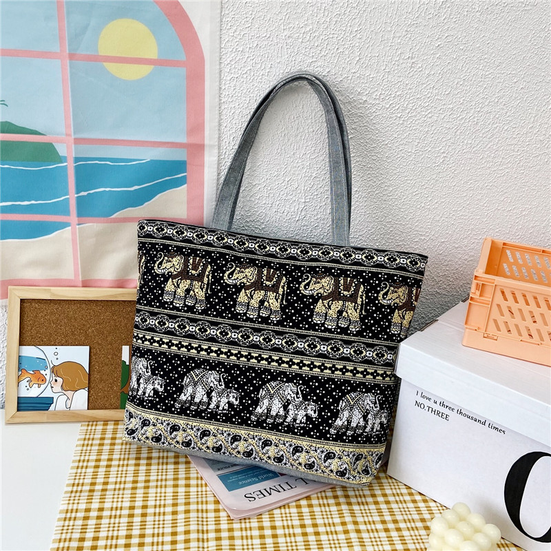 Wholesale New Canvas Large Capacity Women's Bag Printed Handbag Korean Style Tote Big Bag Artistic School Bag Shopping Bag