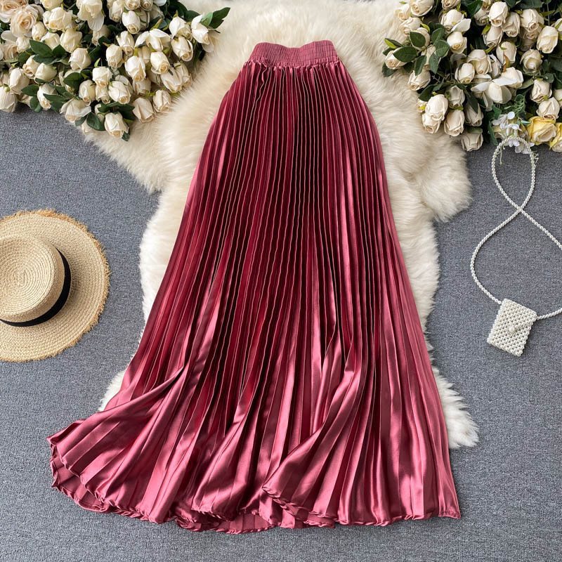 High-End Women's Dress New Fashionable Light Luxury Heavy-Duty Pleated Mid-Length A- line Skirt Spring Pleated Skirt