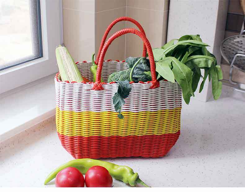 塑料编织购物篮手提菜篮子宠物框买菜洗澡浴室收纳野餐仿藤编浴筐