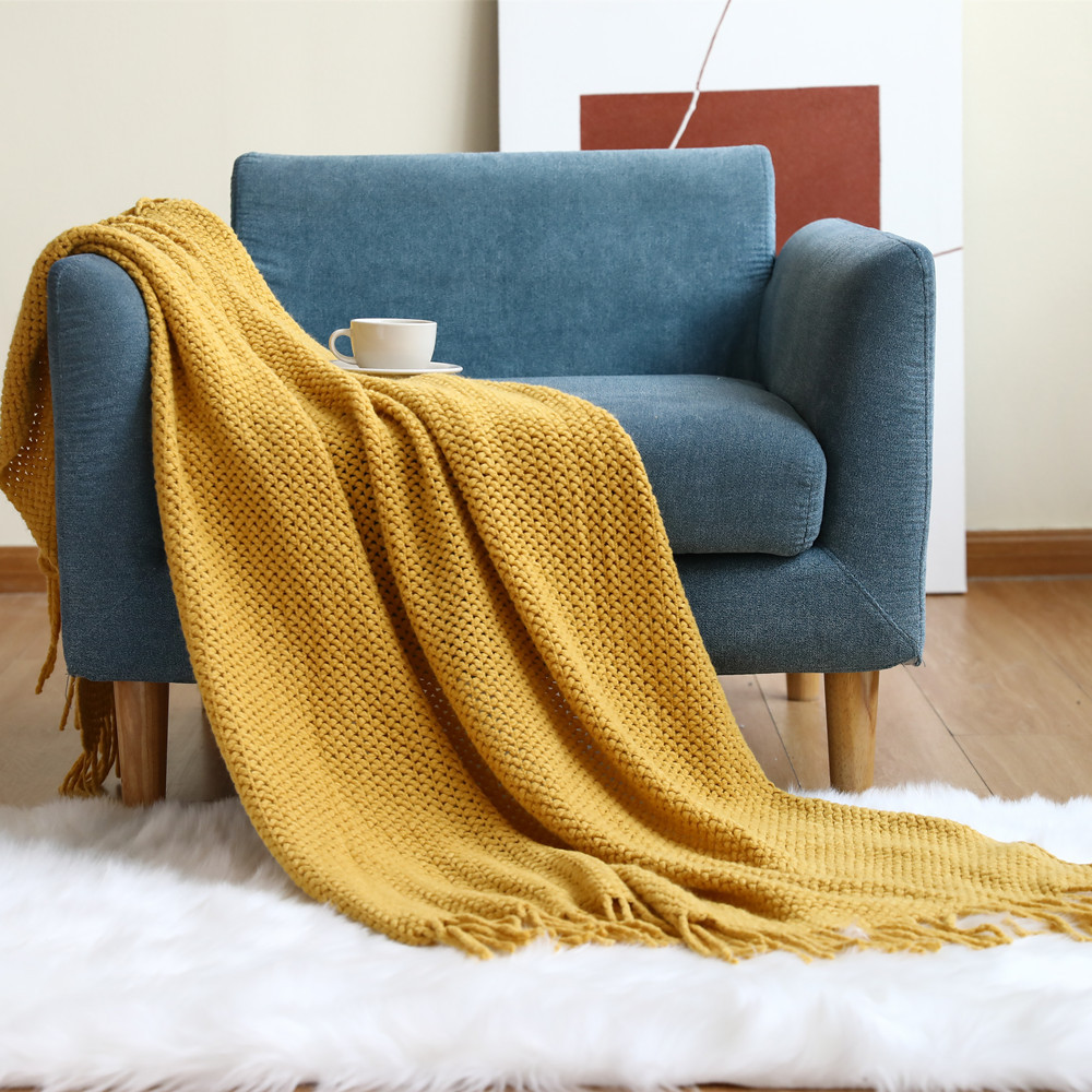 Nordic Style Sofa Cover Cover Blanket Knitted Blanket Shawl Blanket Solid Color Blanket Cross-Border Bed Runner Wool Sofa Towel