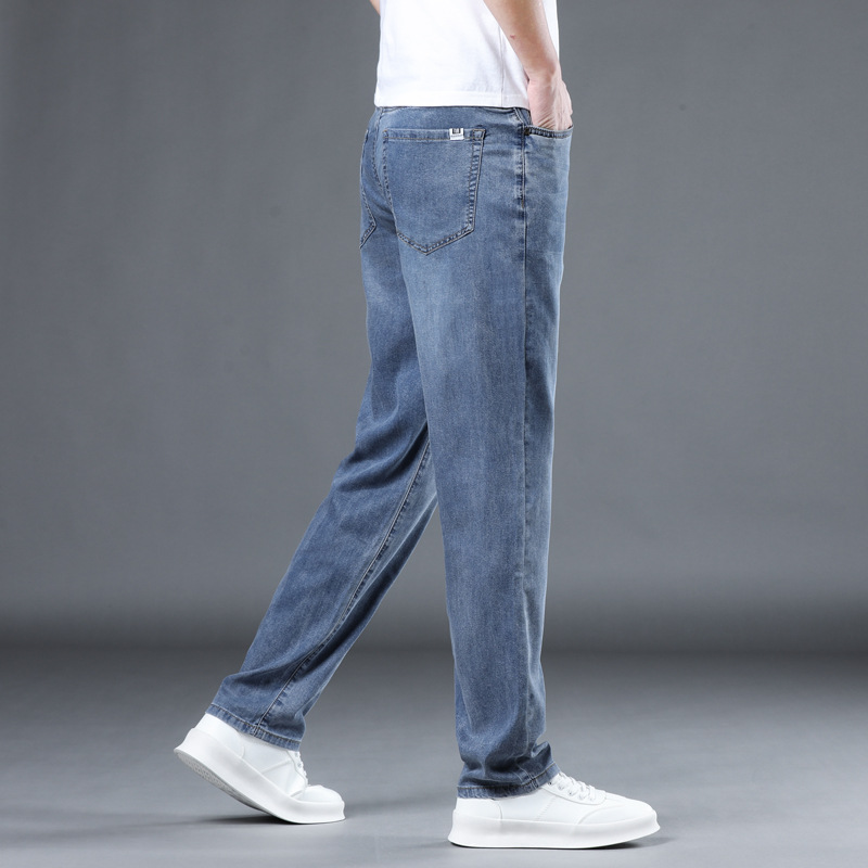 浅色冰丝牛仔裤男夏季薄款直筒宽松男裤莱赛尔天丝凉感男士长裤子