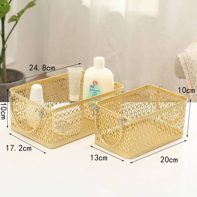 Modern Style Wrought Iron Storage Basket Household Sundries Snack Storage Basket Bedroom Cosmetic Finishing Metal Storage Basket