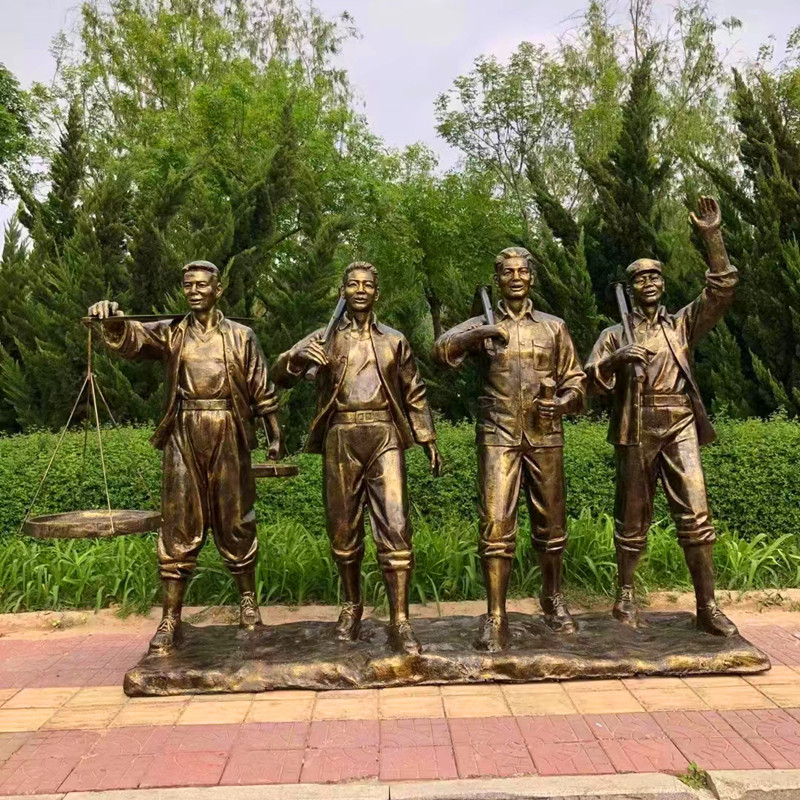现货玻璃钢知青人物雕塑仿铜农耕民俗小品摆件户外公园广场装饰品