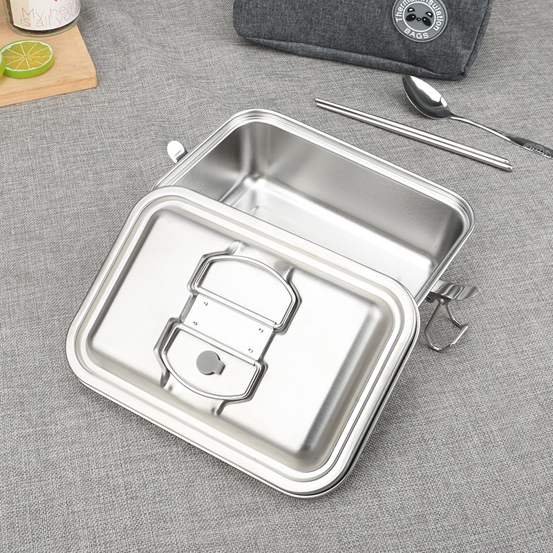 Hz426 Stainless Steel 304 Lunch Box Large Capacity with Lid Staff Student Lunch Box Lunch Box Double Deck Compartment 1.8L