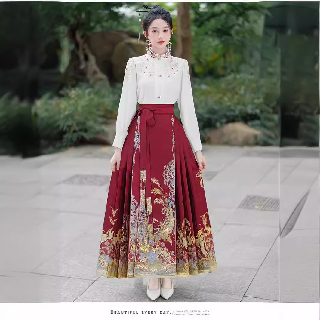 Real shot new Chinese style early spring 2024 National style shirt embroidered one-piece Large swing makeup flower woven gold vest skirt suit image
