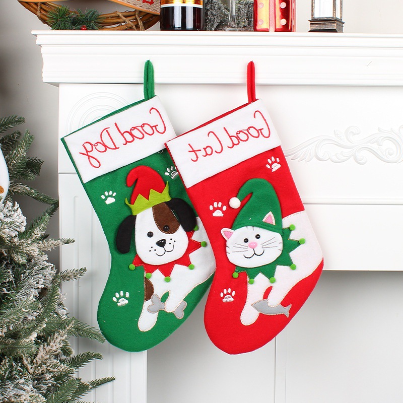 2022 Cute Dogs and Cats Christmas Stockings Cartoon Christmas Stockings Pendant Christmas Tree Bag Decorative Socks