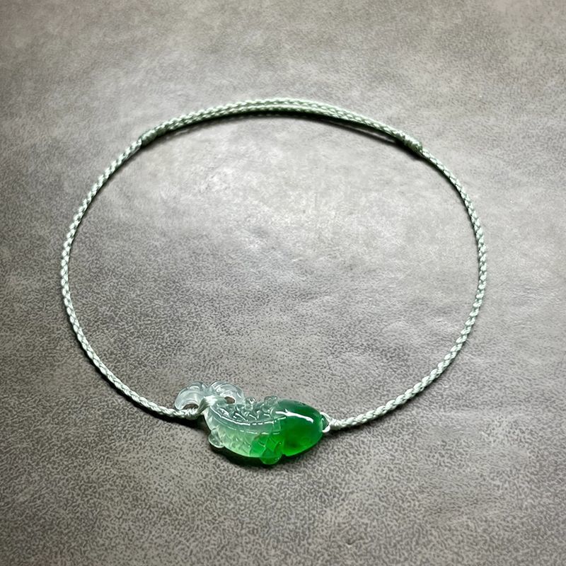 小红书同款翠绿色锦鲤手链手工编织手绳轻奢风可调节手饰-阿里巴巴