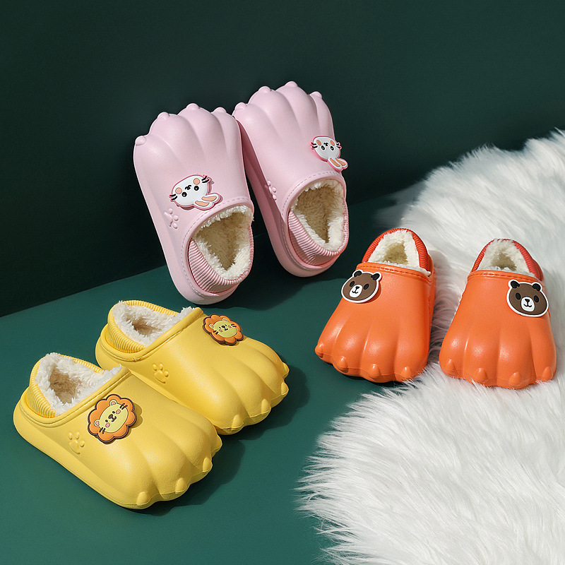 儿童棉拖鞋冬季加绒保暖可爱卡通棉鞋居家防水防滑男女童宝宝棉拖