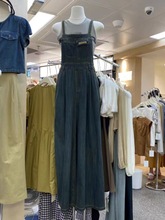 韩国春装新款小个子复古牛仔背带阔腿裤女收腰吊带直筒长裤