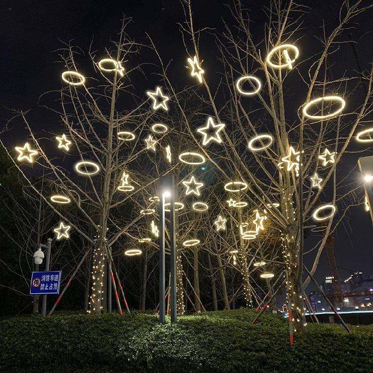 户外防水彩灯led发光圆环挂件彩色环绕灯饰摆件闪灯标识圆形树挂