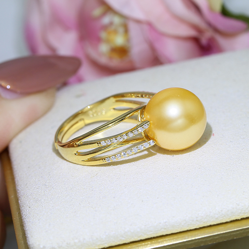 diy手工配件 s925纯银精美大气珍珠戒指空托配饰 半成品指环戒托