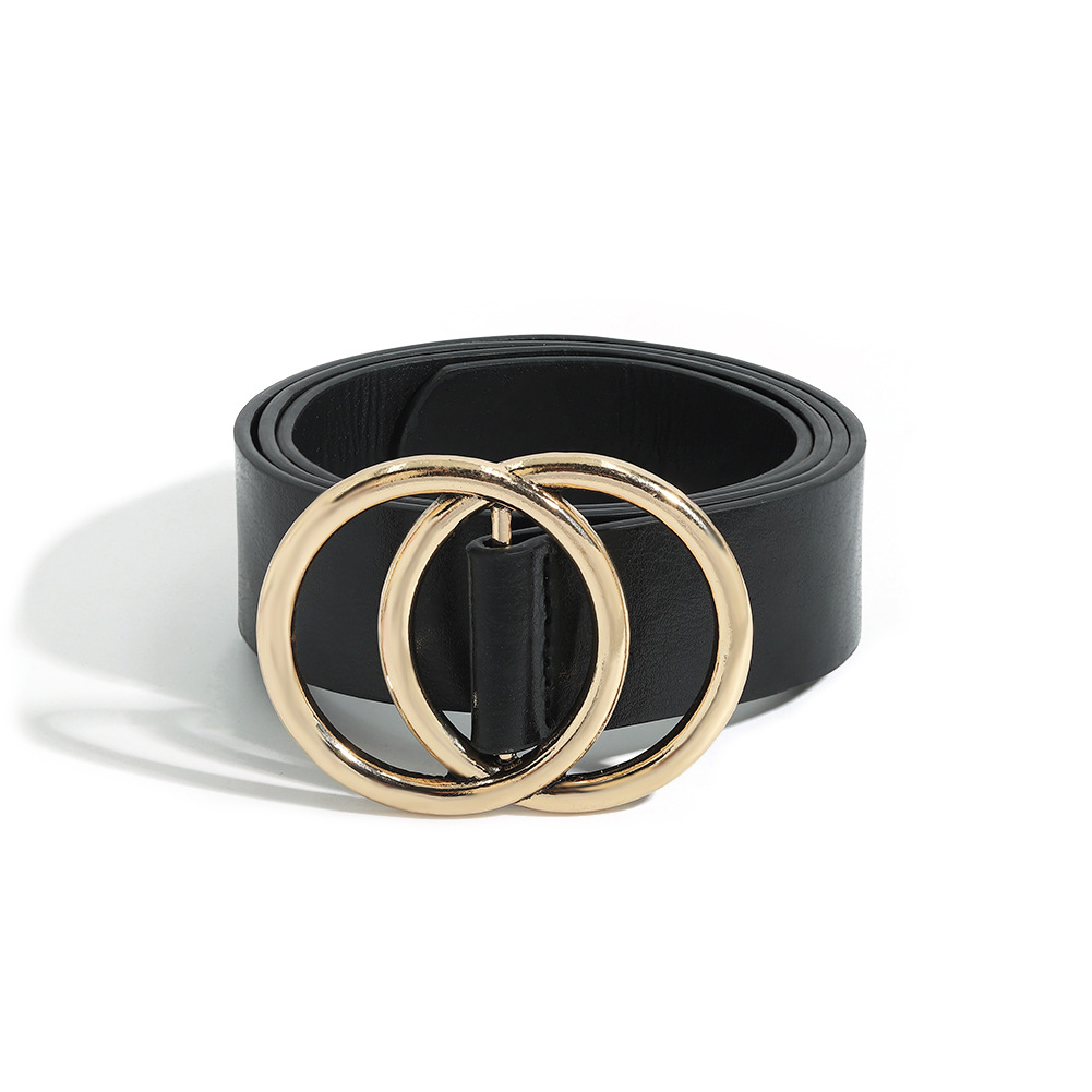 跨境欧美风格简约设计金属双圈皮带 男女通用中性收腰仿皮革腰带