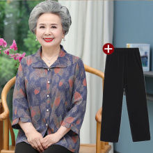 奶奶装春装衬衫中老年人春秋中袖上衣女60岁70妈妈套装太太衣服夏