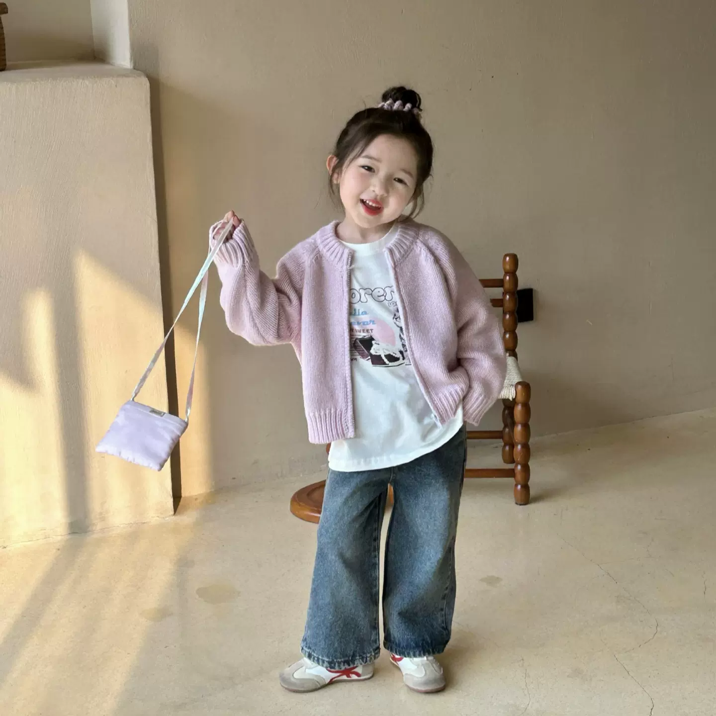 2025春季新款童装 韩版童装 女童小兔绒加厚款毛衣开衫 女童毛衣
